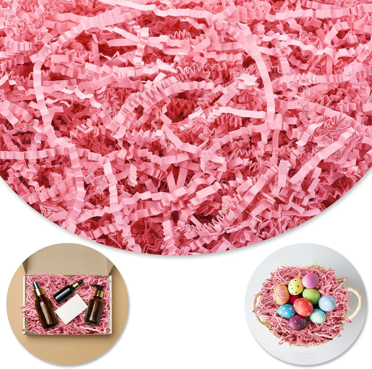 Crinkle Paper Filler, Shredded Paper For Gift Baskets 1/2LB (8 oz) , Pink Valentine's Gifts Day Baskets Grass, Crinkle Cut Papers Shred For Birthdays, Easter, Mother's Day, Weddings,Boxes Bags, Basket Filler ,Anniversaries,Gift Wrapping