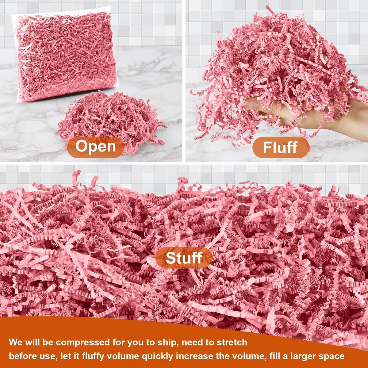Crinkle Paper Filler, Shredded Paper For Gift Baskets 1/2LB (8 oz) , Pink Valentine's Gifts Day Baskets Grass, Crinkle Cut Papers Shred For Birthdays, Easter, Mother's Day, Weddings,Boxes Bags, Basket Filler ,Anniversaries,Gift Wrapping
