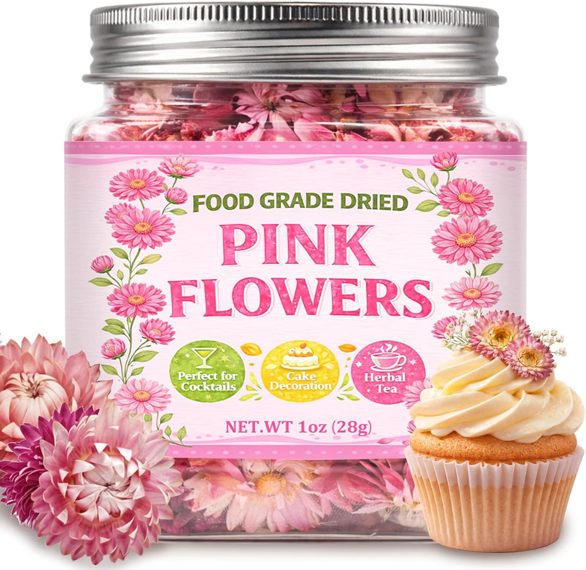 50+ Edible Dried Pink Flowers for Cake Decorations & Cocktail Garnish