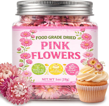 50+ Edible Dried Pink Flowers for Cake Decorations & Cocktail Garnish
