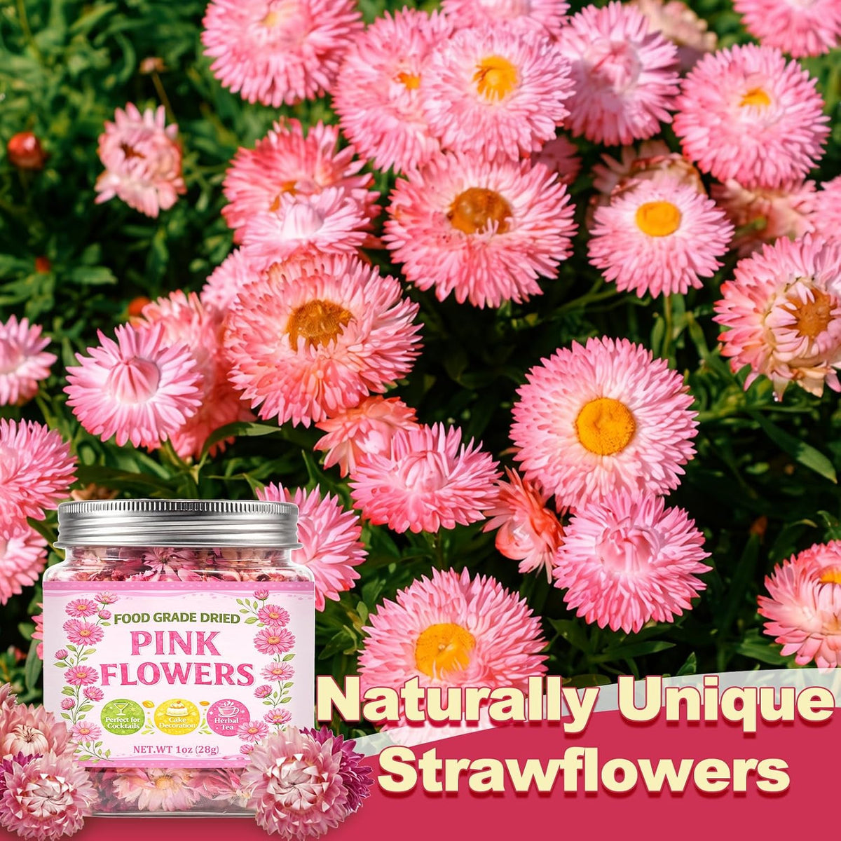 50+ Edible Dried Pink Flowers for Cake Decorations & Cocktail Garnish
