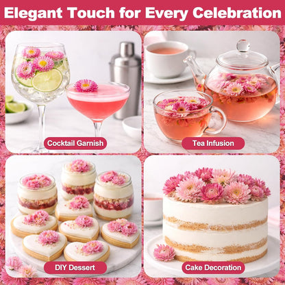 50+ Edible Dried Pink Flowers for Cake Decorations & Cocktail Garnish