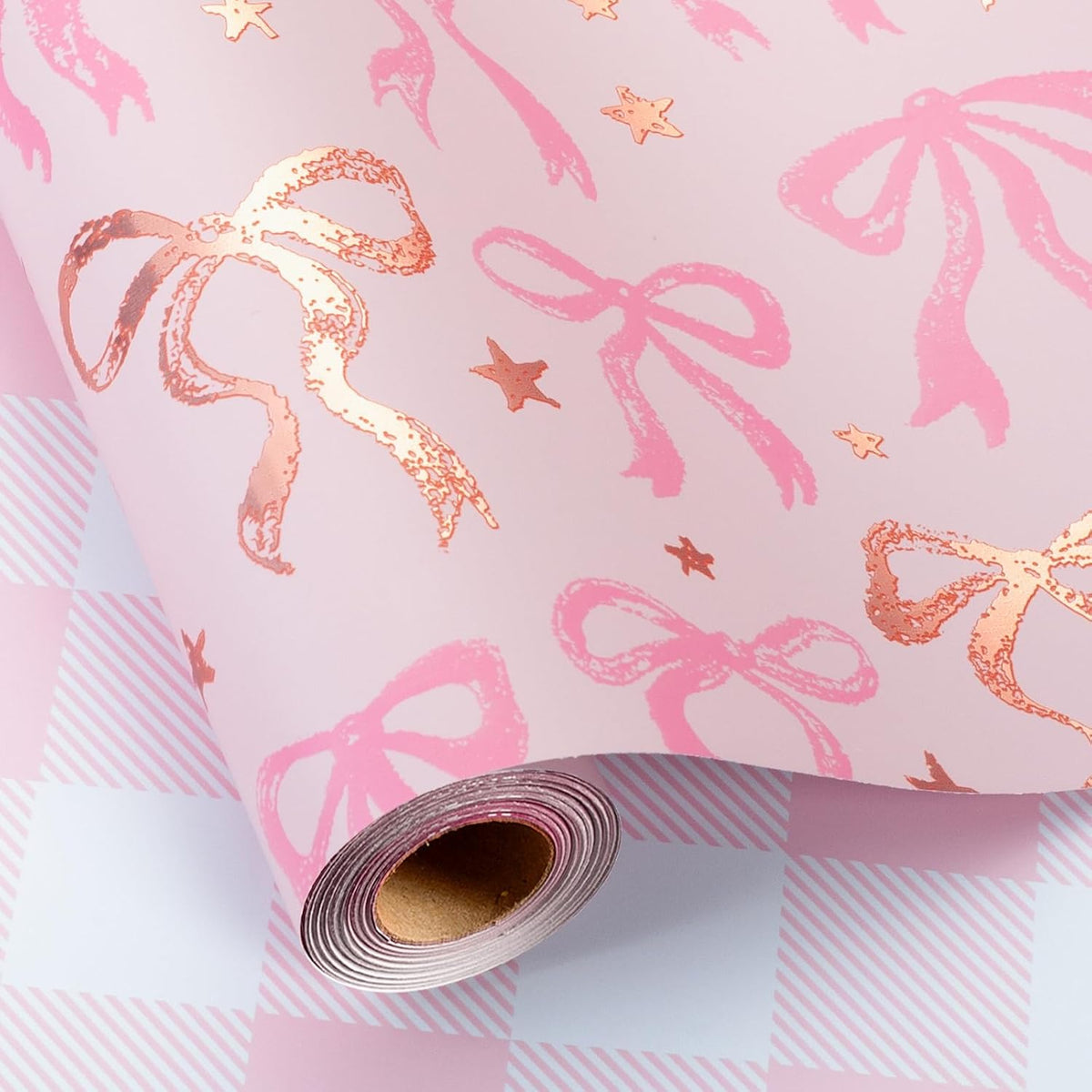 Pink Wrapping Paper Roll, Cute Bow Gift Wrap