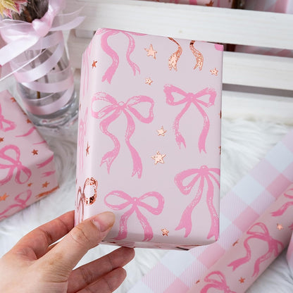 Pink Wrapping Paper Roll, Cute Bow Gift Wrap