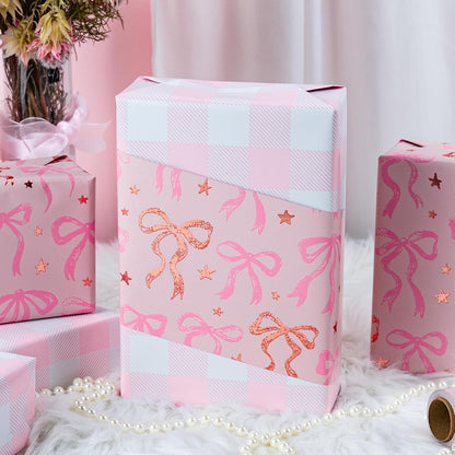 Pink Wrapping Paper Roll, Cute Bow Gift Wrap