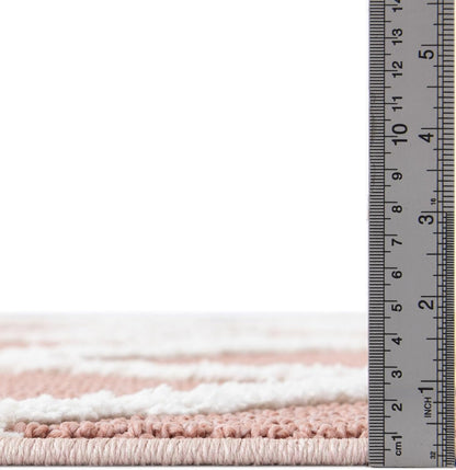 Boho Rug – 5 Ft Round Pink Easy-Clean Area Rug – Modern Textured Trellis Design, Perfect for Bedrooms, Nurseries, and Playrooms