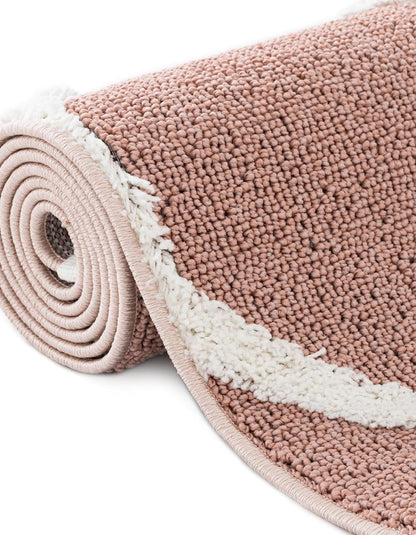 Boho Rug – 5 Ft Round Pink Easy-Clean Area Rug – Modern Textured Trellis Design, Perfect for Bedrooms, Nurseries, and Playrooms