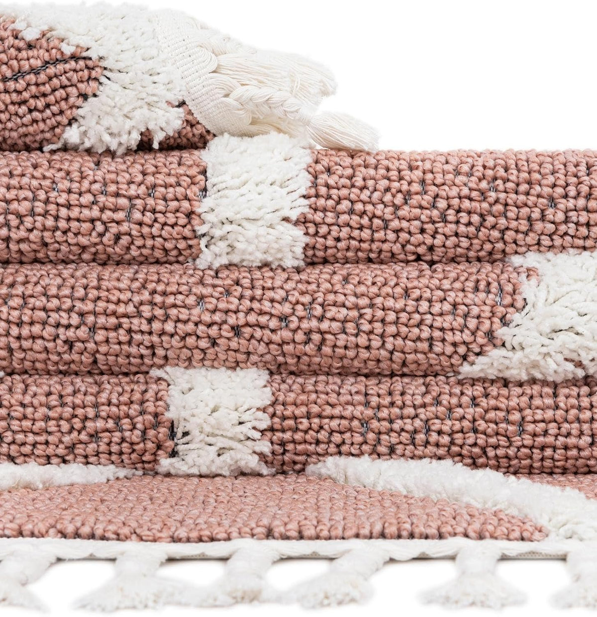 Boho Rug – 5 Ft Round Pink Easy-Clean Area Rug – Modern Textured Trellis Design, Perfect for Bedrooms, Nurseries, and Playrooms