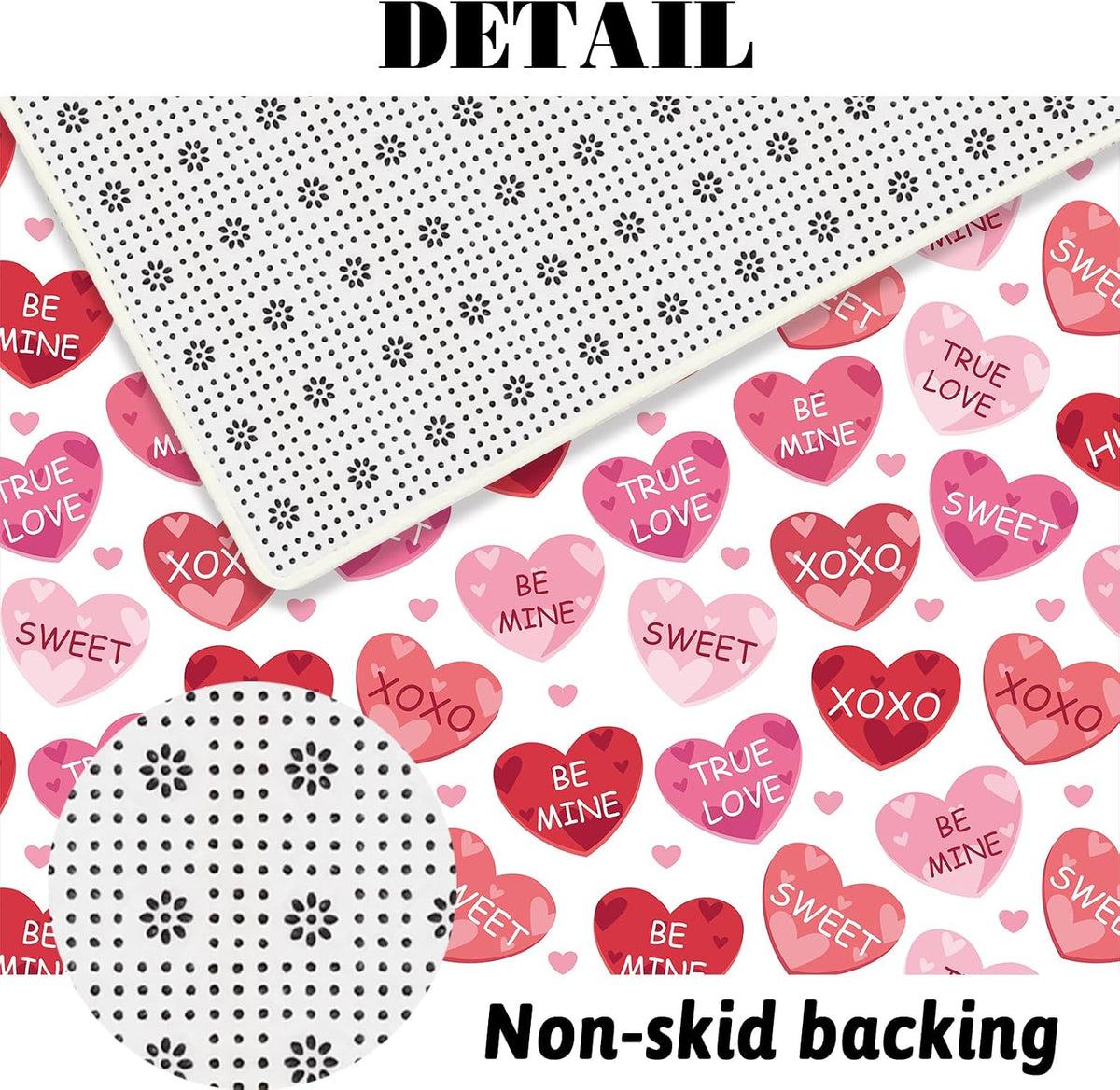 4pcs Valentines Shower Curtain Set Pink and Red Conversation Hearts Shower Curtain Sets for Valentine Heart Candy Bathroom Decor Curtains with Non-Slip Rugs Toilet Lid Cover and Bath Mat