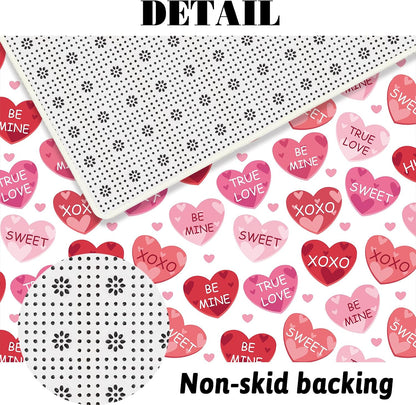 4pcs Valentines Shower Curtain Set Pink and Red Conversation Hearts Shower Curtain Sets for Valentine Heart Candy Bathroom Decor Curtains with Non-Slip Rugs Toilet Lid Cover and Bath Mat