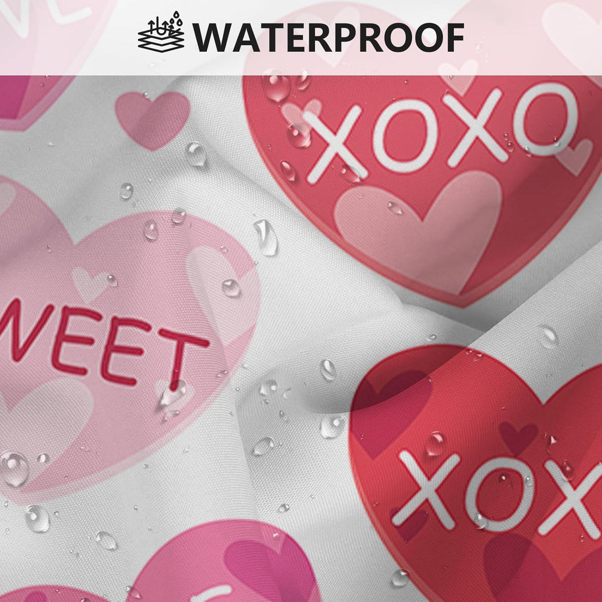 4pcs Valentines Shower Curtain Set Pink and Red Conversation Hearts Shower Curtain Sets for Valentine Heart Candy Bathroom Decor Curtains with Non-Slip Rugs Toilet Lid Cover and Bath Mat