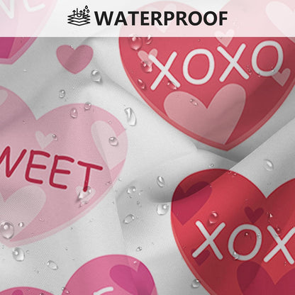 4pcs Valentines Shower Curtain Set Pink and Red Conversation Hearts Shower Curtain Sets for Valentine Heart Candy Bathroom Decor Curtains with Non-Slip Rugs Toilet Lid Cover and Bath Mat