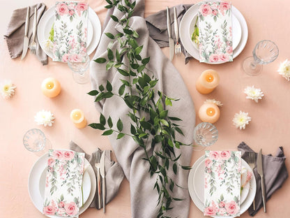 FYSUIMU 100 Pcs Greenery Floral Guest Napkins Spring Rose Flower Eucalyptus Leaves Disposable Napkins Watercolor Dinner Hand Towel Paper Napkin for Mother's Day Wedding Party Table Bathroom Supplies