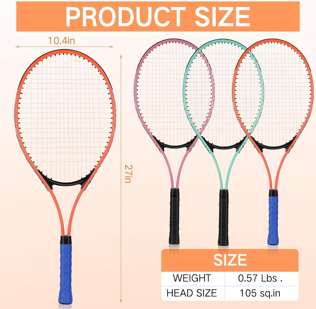 6 Pcs Tennis Rackets for Adult Recreational 6 Players 27'' Tennis Racket Set with 3 Balls Lightweight Tennis Rackets for Tennis Training Beginner with Overgrip and Bag