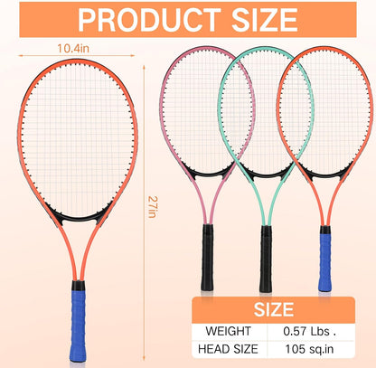 6 Pcs Tennis Rackets for Adult Recreational 6 Players 27'' Tennis Racket Set with 3 Balls Lightweight Tennis Rackets for Tennis Training Beginner with Overgrip and Bag