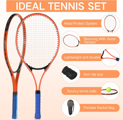 6 Pcs Tennis Rackets for Adult Recreational 6 Players 27'' Tennis Racket Set with 3 Balls Lightweight Tennis Rackets for Tennis Training Beginner with Overgrip and Bag