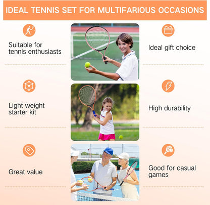 6 Pcs Tennis Rackets for Adult Recreational 6 Players 27'' Tennis Racket Set with 3 Balls Lightweight Tennis Rackets for Tennis Training Beginner with Overgrip and Bag