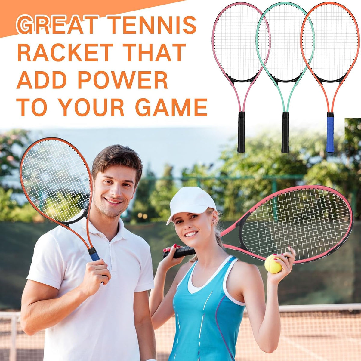 6 Pcs Tennis Rackets for Adult Recreational 6 Players 27'' Tennis Racket Set with 3 Balls Lightweight Tennis Rackets for Tennis Training Beginner with Overgrip and Bag