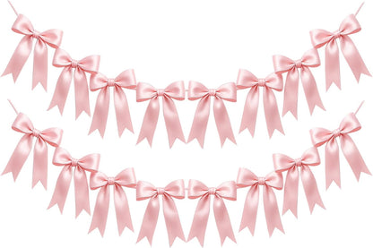 2 Strings of 16PCS Pink Bow Garland Banner Decoration,Pre-Strung Satin Ribbon Ornaments for Birthday,Bachelorette Party,Bridal Shower, Wedding,Engagement,Baby Shower, Graduation Deco,Anniversary