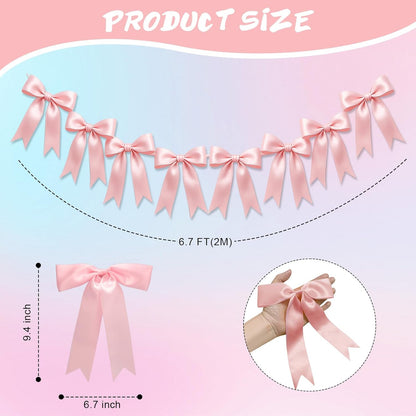 2 Strings of 16PCS Pink Bow Garland Banner Decoration,Pre-Strung Satin Ribbon Ornaments for Birthday,Bachelorette Party,Bridal Shower, Wedding,Engagement,Baby Shower, Graduation Deco,Anniversary