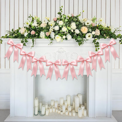 2 Strings of 16PCS Pink Bow Garland Banner Decoration,Pre-Strung Satin Ribbon Ornaments for Birthday,Bachelorette Party,Bridal Shower, Wedding,Engagement,Baby Shower, Graduation Deco,Anniversary