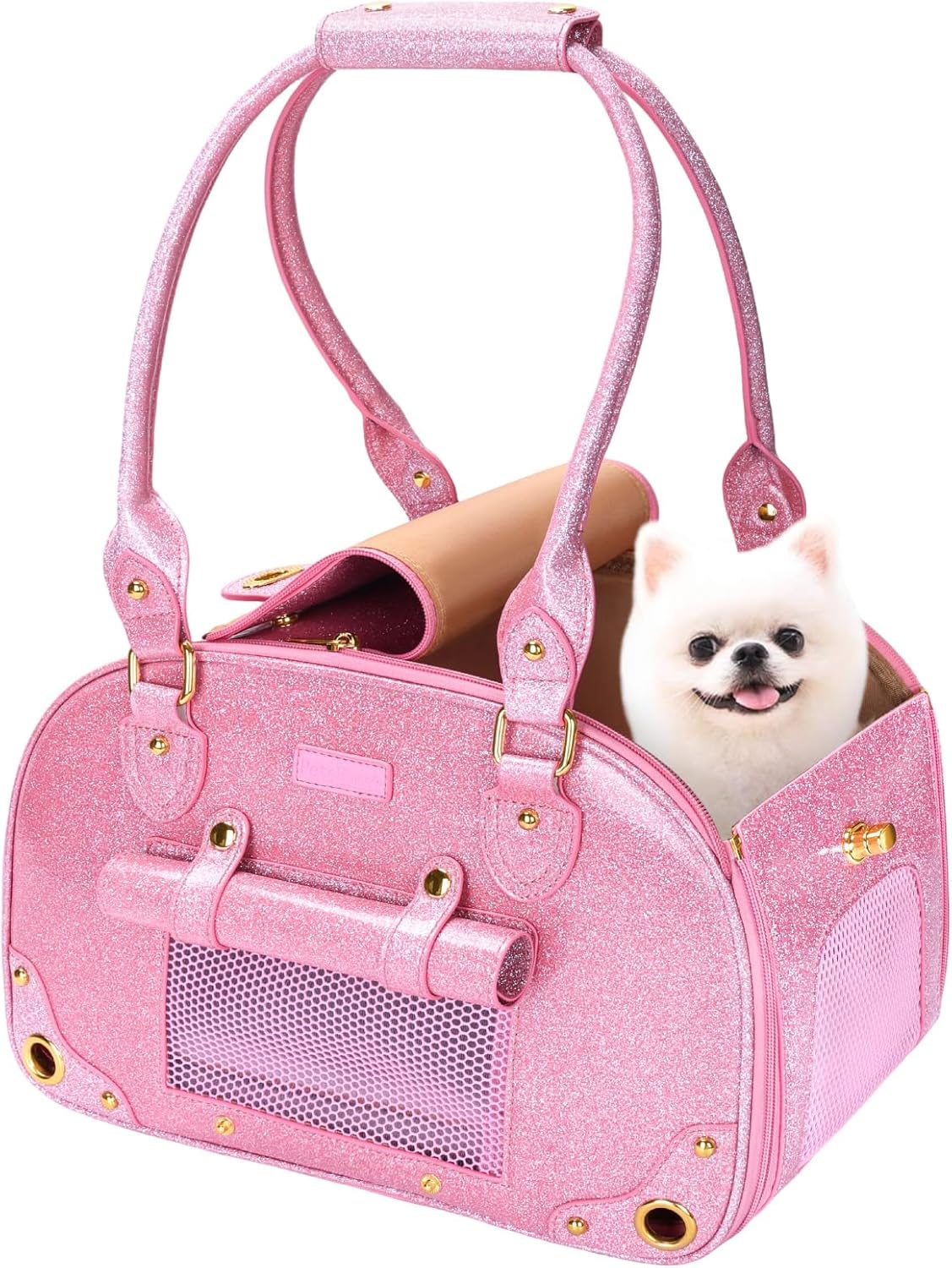 Dog Carrier Purse, Pet Carrier, Bling Waterproof Premium Leather Pet Travel Portable Bag Carrier for Cat and Small Dog Home & Outdoor Small Bling Pink