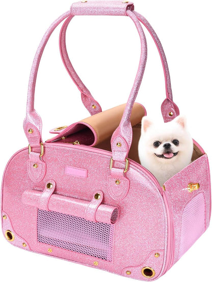 Dog Carrier Purse, Pet Carrier, Bling Waterproof Premium Leather Pet Travel Portable Bag Carrier for Cat and Small Dog Home & Outdoor Small Bling Pink