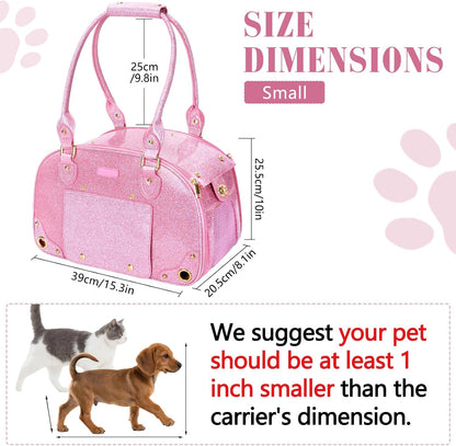 Dog Carrier Purse, Pet Carrier, Bling Waterproof Premium Leather Pet Travel Portable Bag Carrier for Cat and Small Dog Home & Outdoor Small Bling Pink