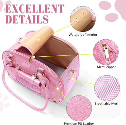 Dog Carrier Purse, Pet Carrier, Bling Waterproof Premium Leather Pet Travel Portable Bag Carrier for Cat and Small Dog Home & Outdoor Small Bling Pink