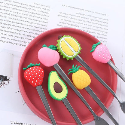 Cute Fruit Shaped Coffee Spoons Stainless Steel Little Teaspoons Dessert Spoon Ice Cream Spoon for Home, Office, Restaurant(Peach Fork), AM17CD06LH8US