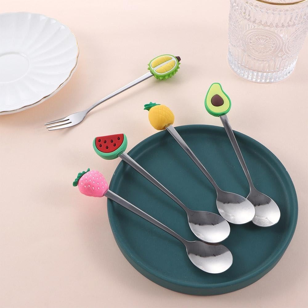 Cute Fruit Shaped Coffee Spoons Stainless Steel Little Teaspoons Dessert Spoon Ice Cream Spoon for Home, Office, Restaurant(Peach Fork), AM17CD06LH8US