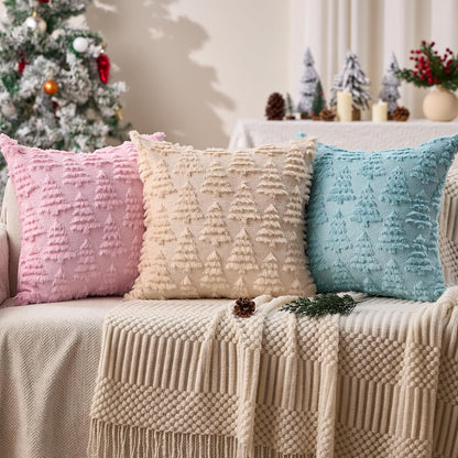 Christmas Pillow Covers 18x18 Set of 2 Christmas Decoration Pink Xmas Tree Pillow Cases Plush Faux Fur Soft Cushion Case for Winter Xmas Holiday Home Bedroom Sofa Decors SY-003-E18