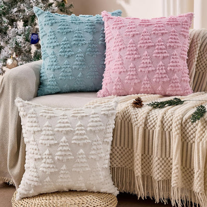 Christmas Pillow Covers 18x18 Set of 2 Christmas Decoration Pink Xmas Tree Pillow Cases Plush Faux Fur Soft Cushion Case for Winter Xmas Holiday Home Bedroom Sofa Decors SY-003-E18