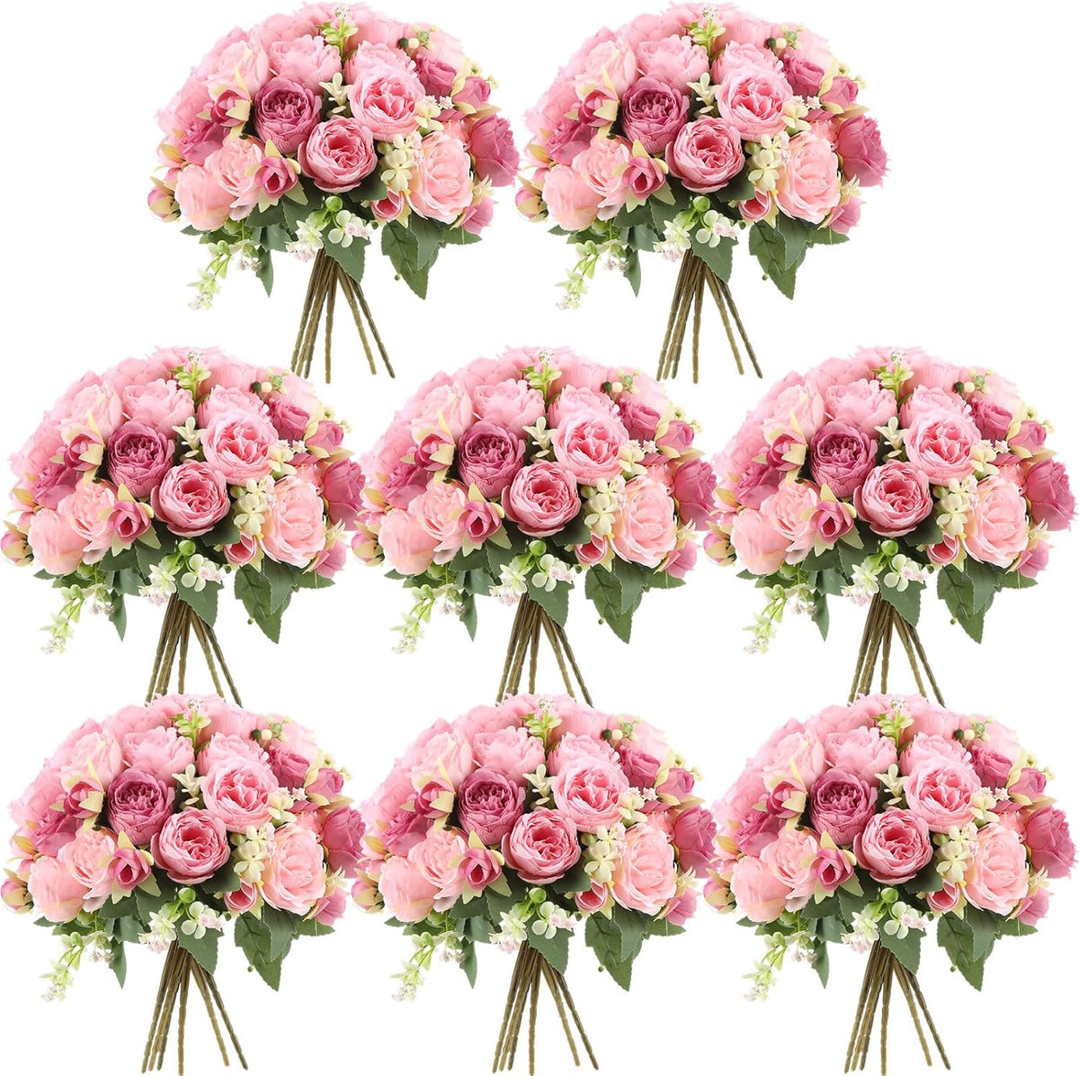 8 Bundles Artificial Peonies Flowers,Russet Red, Light Pink