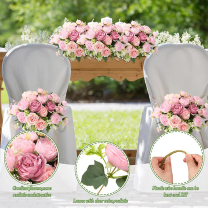 8 Bundles Artificial Peonies Flowers,Russet Red, Light Pink