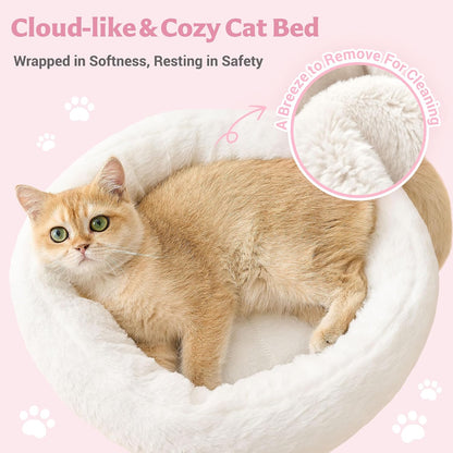 Modern Cat Tree for Indoor Small & Medium Cats, 36" Cat Tower with Scratching Posts, 2 Cozy Cat Caves, Top Perch, Dangling Balls, Washable Cushions, Space-Saving Cat Condo, Pink