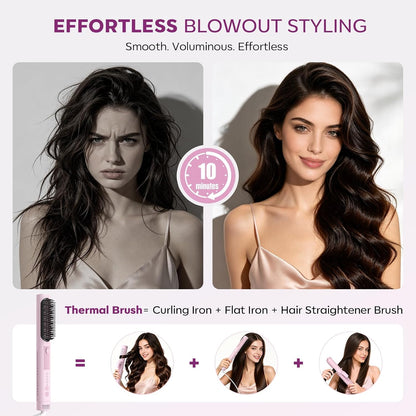Airflow Curling Iron, Straightener & Flat Iron Combo, Red Light Hair Care, 3-in-1 Hair Styler with Interchangeable Attachments – 300M Negative Ions, Gift for Women, Pink