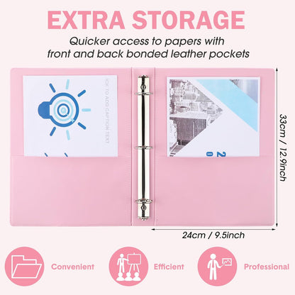2 Pcs 3 Ring Leather Binder Letter Size,1.5 Inch,Light Pink