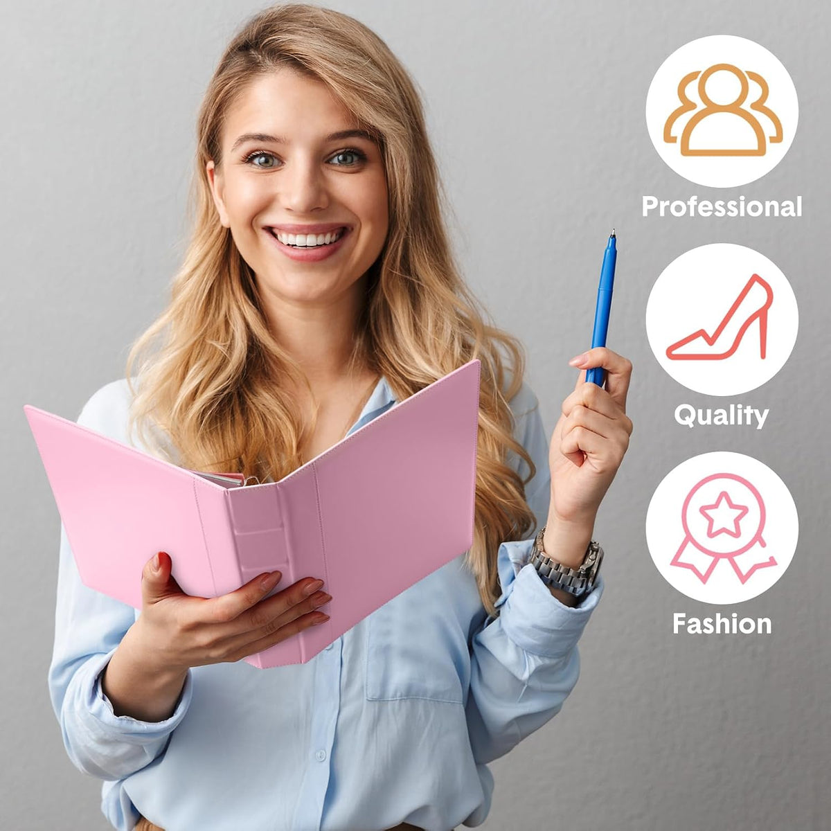 2 Pcs 3 Ring Leather Binder Letter Size,1.5 Inch,Light Pink
