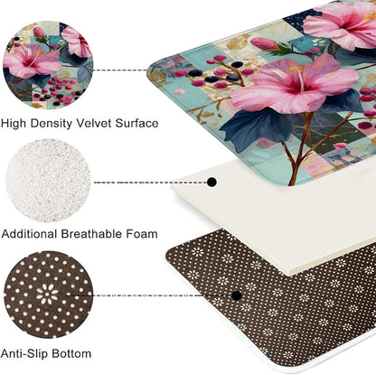Floral Pattern Quick Dry Bath Mat, Elegant Peach Flowers Artistic Absorbent Non Slip Shower Mat, Spring Memory Foam Washable Bath Rugs for Bathroom Toilet Restroom Decorative 20x32 Inch