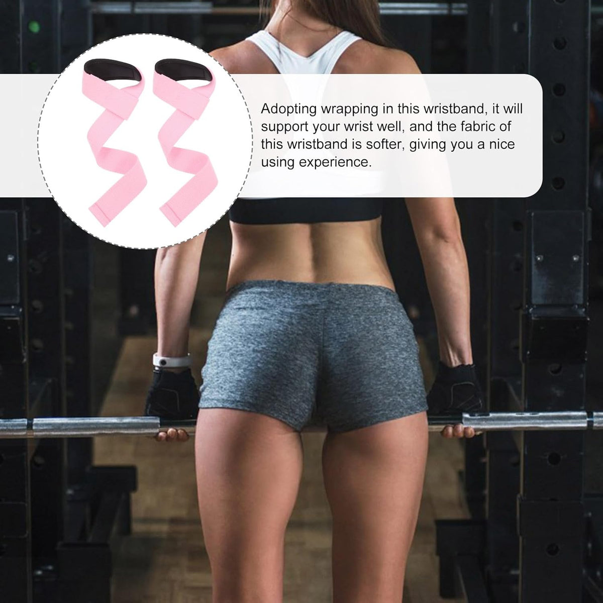 2pcs Wrist Support Weightlifting Straps Pink Anti-slip Grip Straps for Women Gym Workout Deadlift and Pull-up Training