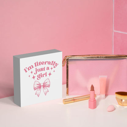 Dorm Room Decor for Teen Girls: Pink Desk Accessories, Clean Girl Room Decor, Pink Bathroom Wooden Box Sign