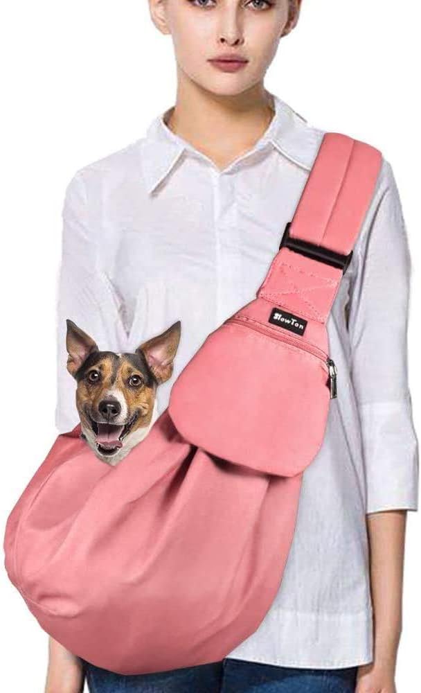 Dog Carrier Sling - Thick Padded Shoulder Strap Adjustable, Peach M