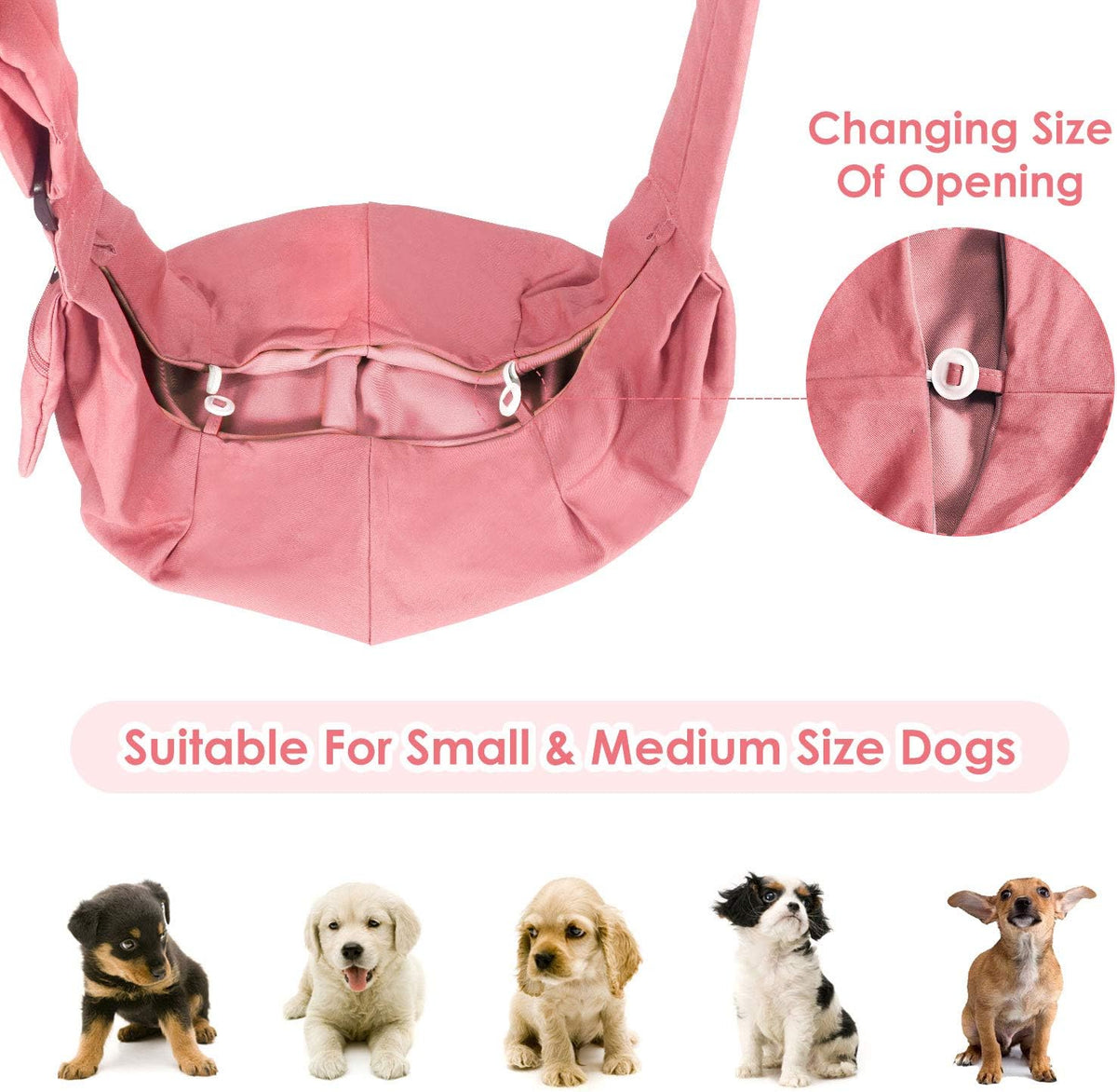 Dog Carrier Sling - Thick Padded Shoulder Strap Adjustable, Peach M