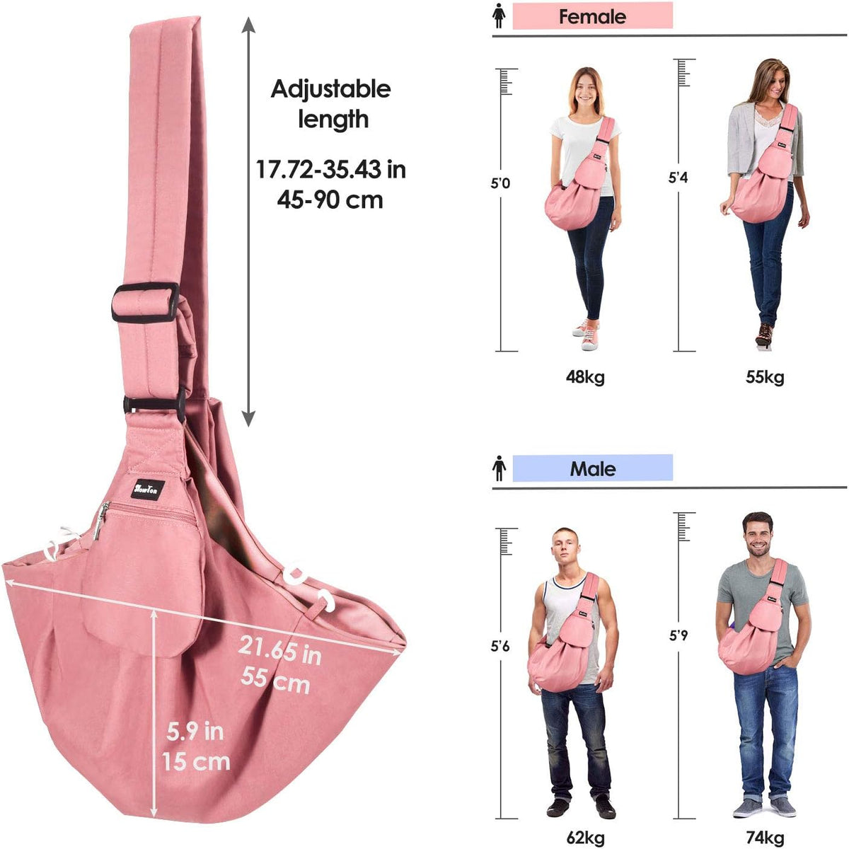 Dog Carrier Sling - Thick Padded Shoulder Strap Adjustable, Peach M