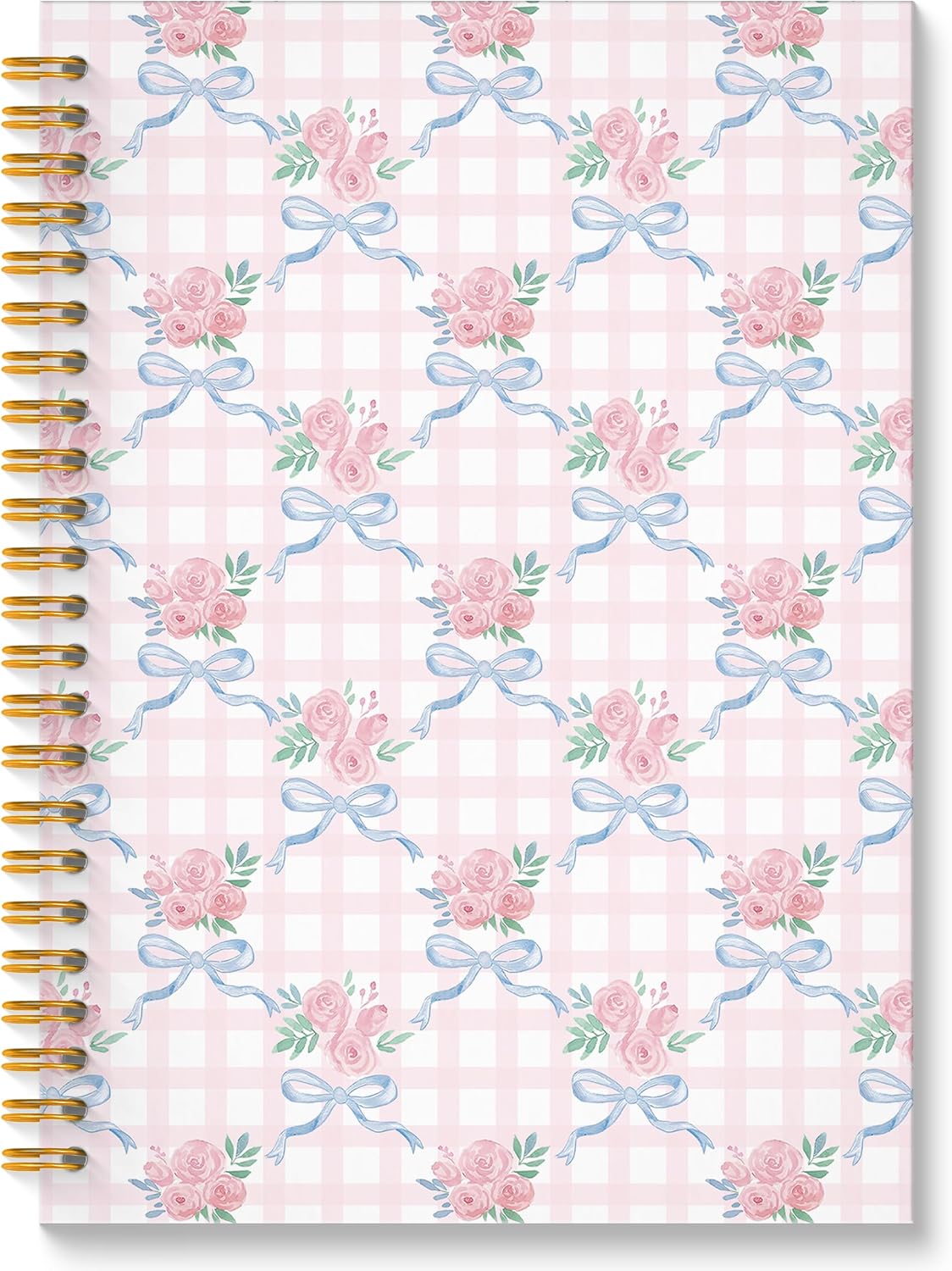 Coquette Floral Bow Spiral Notebook, Chinoiserie Pastel Pink Rose Floral Journal, Trendy Preppy Grandmillennial Flower Aesthetic Journal Notebook, 5.5x8.3 Inch