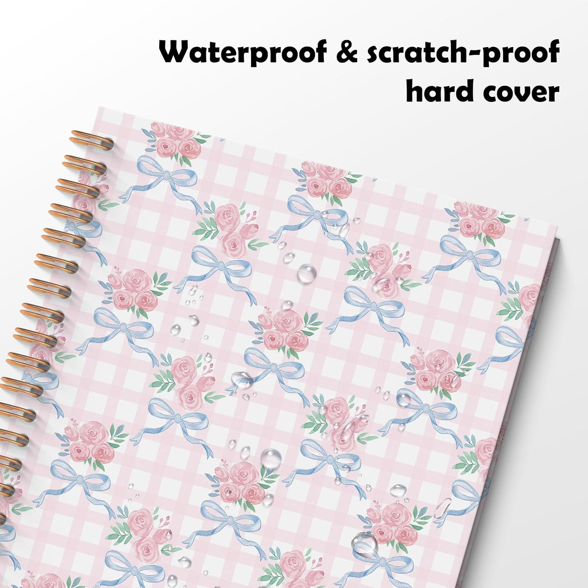 Coquette Floral Bow Spiral Notebook, Chinoiserie Pastel Pink Rose Floral Journal, Trendy Preppy Grandmillennial Flower Aesthetic Journal Notebook, 5.5x8.3 Inch