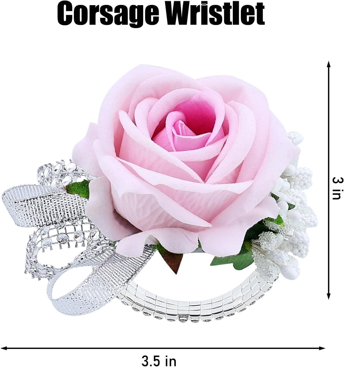 Set of 2 Wrist Corsage Wristlet for Wedding Prom Women Bride Bridesmaid Artificial Rose Flower Decorations Homecoming Anniversary Party (Light Pink)