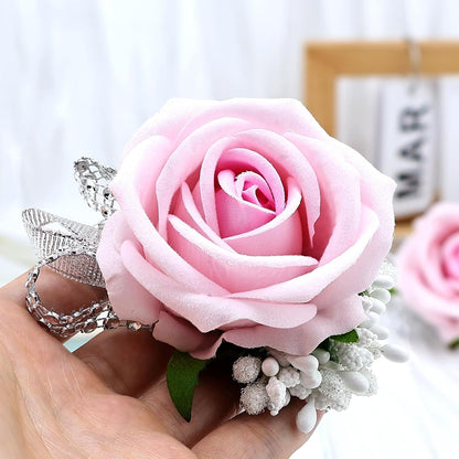 Set of 2 Wrist Corsage Wristlet for Wedding Prom Women Bride Bridesmaid Artificial Rose Flower Decorations Homecoming Anniversary Party (Light Pink)
