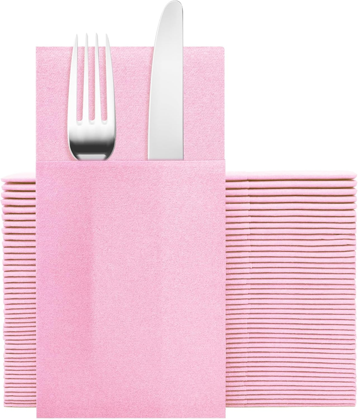 Pink Napkins Hand Towels Disposable, Linen Feel Dinner Napkins with Prefolded Built-in Flatware Pocket, Guest Paper Hand Towels For Wedding, Dinner Or Party (16x16in, 50Pack）